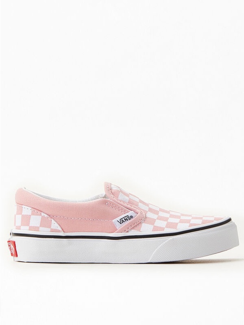 Pink & white checker slip on vans